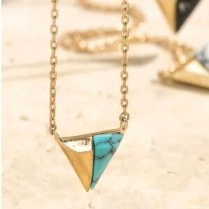 Brass neutral turquoise stone pendant necklace Nwt